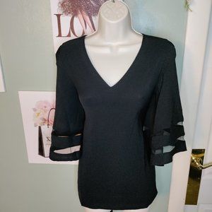 LookbookStore Women's Cold Shoulder Loose Shirt Tops 3/4 Bell Mesh Sleeve Blouse